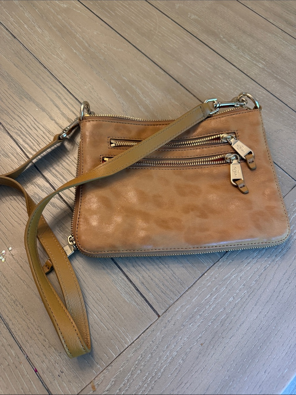 Cole Haan Tan Leather Crossbody with Dual Front Zips